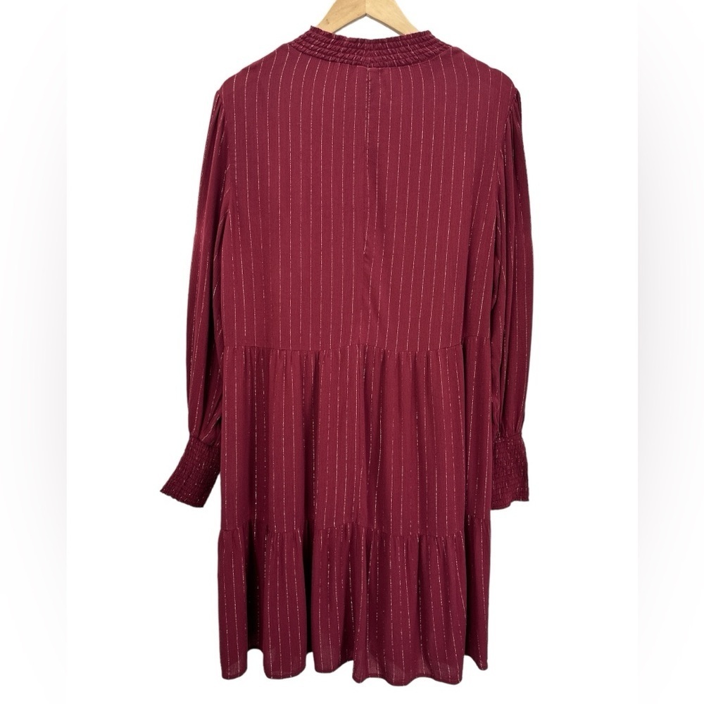 Knox Rose Metallic Striped Bishop Long Sleeve Tiered Tunic Dress Large - Picture 4 of 11